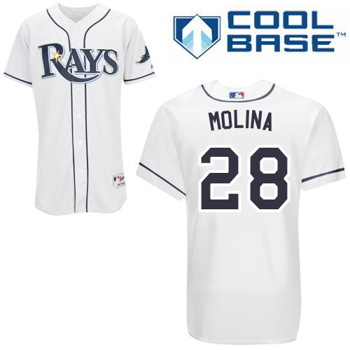 Jose Molina #28 MLB Jersey-Tampa Bay Rays Men's Authentic Home White Cool Base Baseball Jersey